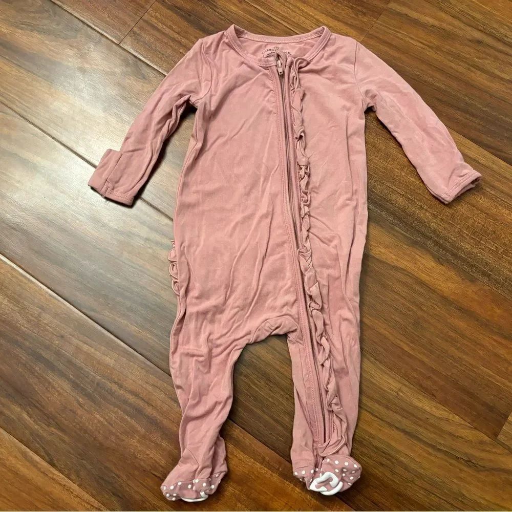 Caden Lane light pink ruffle footed pajamas.